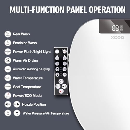 XCQQ Bidet Toilet Seat Elongated, Unlimited Warm Water, Heated Toilet Seat, Warm Air Dryer, Rear and Feminine Washing, Soft Closed Toilet Lid, Night Light, Smart Toilet Seat with Bidet Requires Outlet
