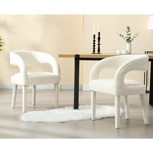 CIMOTA White Upholstered Dining Chairs Set of 2 Modern Kitchen & Dining Room Chairs Kitchen Chairs with Arms/Open Back Comfy Accent Chairs for Living Room/Bedroom, Velvet Cream White/2PCS