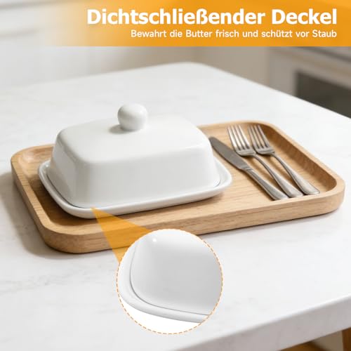 Foto von Butterdose Keramik mit Deckel – Weiße Butterdose aus Porzellan für 250g Butter