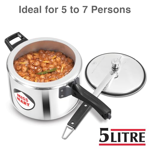 Image of Hawkins Miss Mary 5 Litre Pressure Cooker | Straight Body | Induction & Gas Compatible | Ideal for 5-7 persons | ISI Certified | Guaranteed for 5 year | Silver (IMM50)