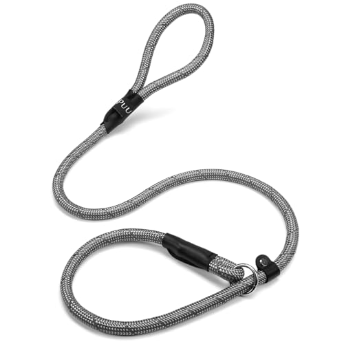 Reflective Slip Leads for Dogs,6FT x 1/2" Dog Leash Heavy Duty Strong Rope Lead for Large, Medium Dogs, No Pull Pet Training Leash(Gray, Large(1/2in-4ft))