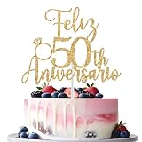 Feliz 50 Aniversario Cake Topper, Happy Anniversary Party Decor, 50th Birthday Anniversary Cake Decorations, Happy Birthday Wedding Anniversry Party Decorations Gold Glitter
