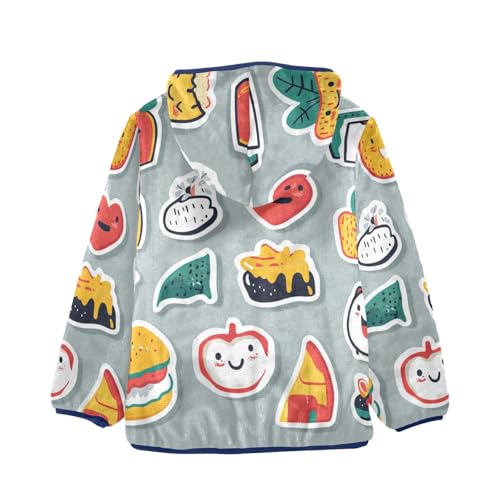 Cartoon Stickers Girls Fleece Jacket Girls Fall Jacket Girls Zip Up Hoodie Girls Sherpa Jacket 2-10T2