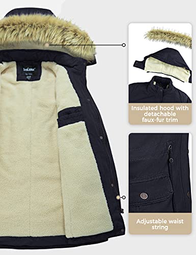 Soularge Women's Winter Plus Size Pure Cotton Coat with Hood(Navy,4X) — view 4