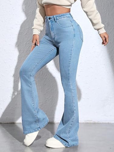 Image of Aahwan Blue Solid Low Waist Bootcut Denim Jeans for Women's & Girls'