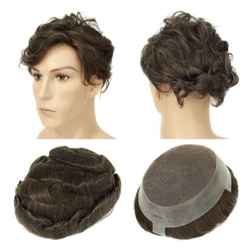 Topunique Mens Remy Human Hair Lace Top and Invisible PU