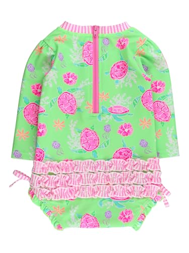 Image of RuffleButts Baby Girls UPF 50+ Sun Protection Floral Printed Long Sleeve One Piece Rash Guard Swimsuit with Zipper