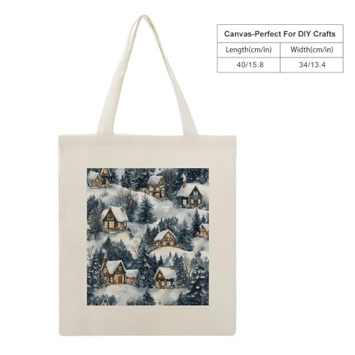 Winter Villages Tote Bags Canvas Ideal for Beach Shopping Travel Groceries Cozy Holiday Ladies Grocery Bag2