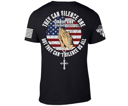 Charlie Kirk Memorial by Warrior USA T-Shirt, American Flag Design, Screen Printed in USA, 60% Cotton 40% Polyester, Black