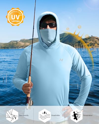 Image of isnowood Sun Shirt UPF 50+ Men's Fishing Long Sleeve UV Protection Hoodie Hiking Rash Guard Swimming Running