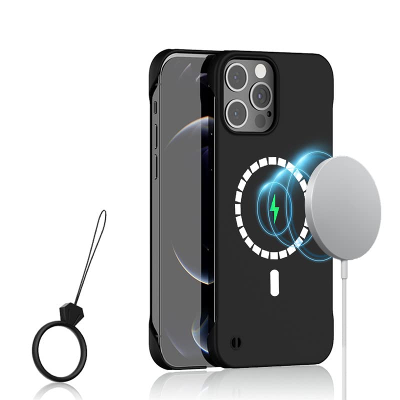 GRECAZO Magnetic Slim Case Fit for iPhone 14 Pro Phone Case 6.1"(2022) Ultra-Thin Lightweight Durable Frameless Matte Hard MagSafe Cover Case with Pull Ring Shockproof Non Slip Rope-Black