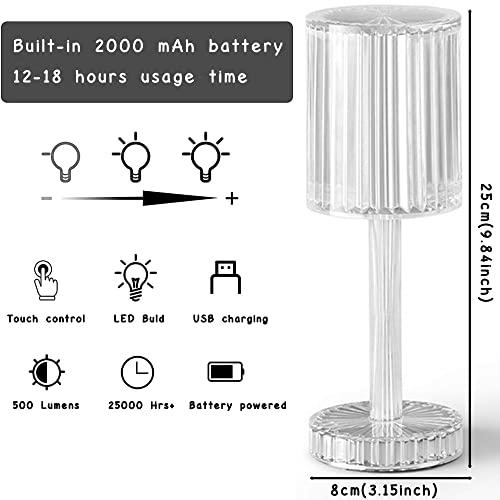 Nmm Gatsby Crystal Lamp, 3D Diamond Acrylic Touching Control Crystal Diamond Table Lamp, Romantic Valentines Day Gifts 3 Colors Changing Usb Rechargeable Bedside Room Party Dinner Decor Creative Light #TOP1