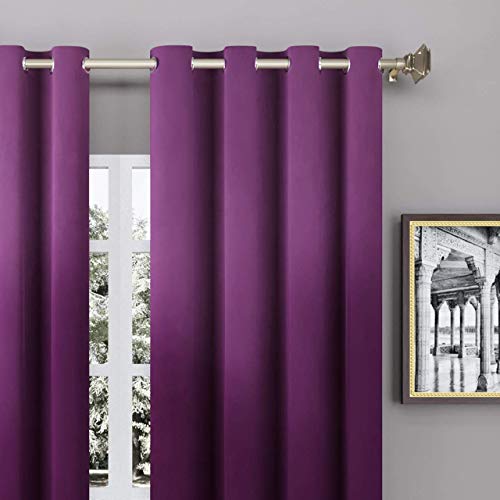 Image of High Sofa Quality Velvet Grommet Room Darkening Eyelet Long Door Curtains | Curtains for Living Room - Set of 2 Pieces (9 Feet, Purple)
