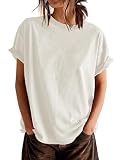 ELGOGY Women’s Oversized T-Shirts Short Sleeve Crewneck Drop Shoulder Basic Tops Summer Casual Loose Tee Shirts White M