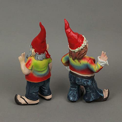 Zeckos Gnancy And Gnarley Set Of 2 Hippie Gnome Garden Statues Resin Multicolored Tie Dye Outdoor Décor - Front Porch Greeter Summer Decoration - 8.25 Inches High #TOP6