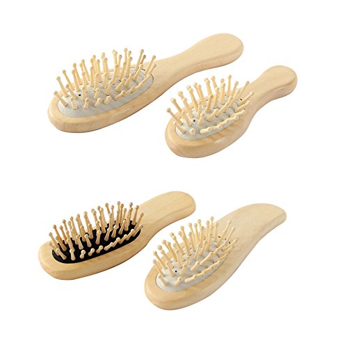 Mini Massage Combs Set, Premium Air Cushion Massage Scalp for Healthy Hair, Natural Wooden Hair Brush for All Hair Types,Circular Tooth for Adults and Kids. 4PCS