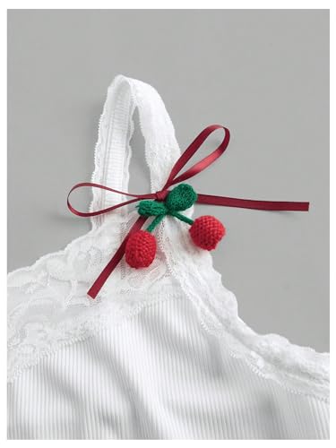 SHENHE Women's Lace Trim Cute Cherry Print Spaghetti Strap Kawaii Top Crop Cami Tank4