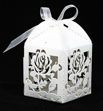 Rose Diecut Decorative Favor Boxes(White) (12pcs)