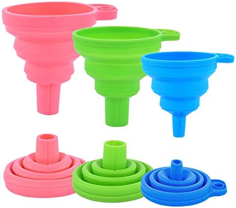 Kitchen Silicone Collapsible Funnel Set of 3,Small and Large,Flexible-Foldable-Cooking-Food-Grade Funnels for Filling Small or Mini Bottles,Perfume,Filling Capsules,Fry Oil Filter,Essential Oil,Spice