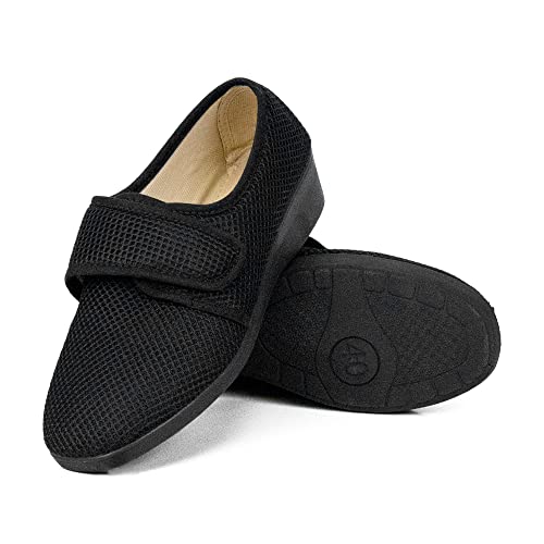 Genérico CoboFamily Zapatillas de Casa Mujer Verano, Zapatillas Cómodas Respirables, Zapatos Rejilla Cuña Punta Cerrada Multicolor, Suela Caucho Hecho En ESPAÑA (35, Negro)
