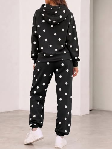 Fisoew Womens Polka Dot 2 Piece Sets Long Sleeve Hooded Tops Jogger Pants - image 3