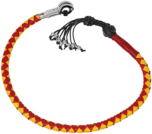 Dream Apparel 36" Leather Motorcycle Get Back Whip With Pool Ball - Black & Orange Braided Fringe Handlebar Decoration - View #9