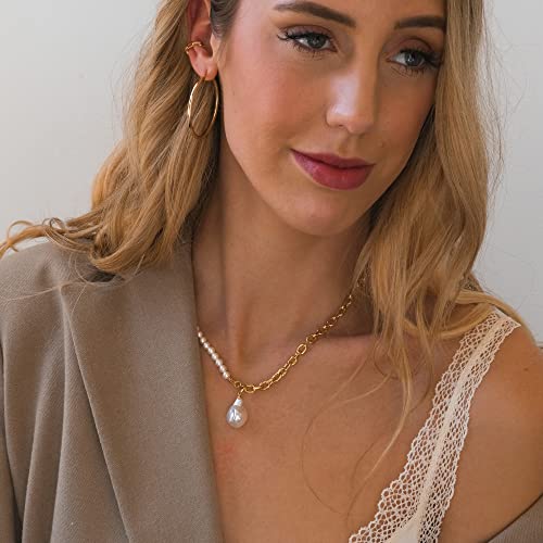 LEMON GRASS Half Chain Pearl Necklace | Half and Half Pearl with Charm2