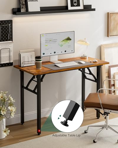 Image of Frylr Small Folding Computer Desk - Portable 43.3 Inch Foldable Laptop Table, Collapsible and Compact for Easy and Fast Setup, Lightweight for Small Spaces, Home Craft and Study Use, Rustic Brown