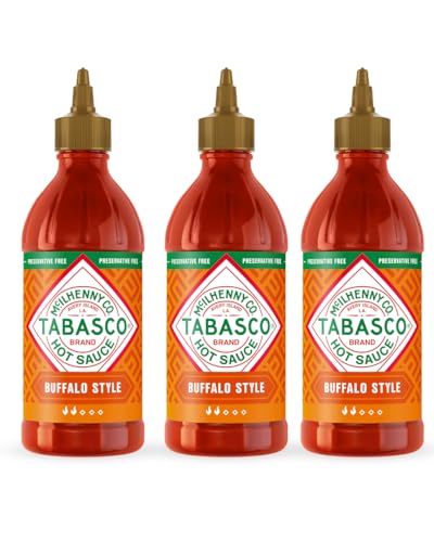 Salsa TABASCO Buffalo, Pack de 3 Botellas Exprimibles, 3 x 256ml, 768ml Volumen Total, 17.5x6x18.5cm