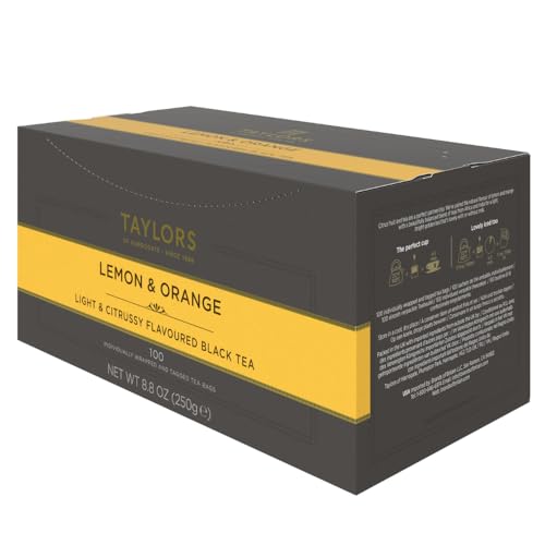 Image of Taylors of Harrogate Lemon & Orange, Black Tea, Individually Wrapped Bags, 100 Count (Pack of 1), Citrussy, Fragrant and Light, Caffeinated, Enjoy Hot or Iced, 100 Teabags