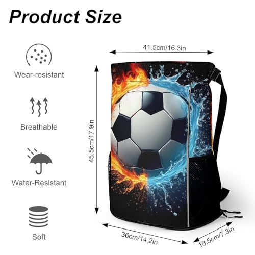 Pull String Sport Bag Easy to Storage, Waterproof Water And Fire Flame Soccer Football Drawstring Backpack for Outdoor Gym Travel Beach Hiking2