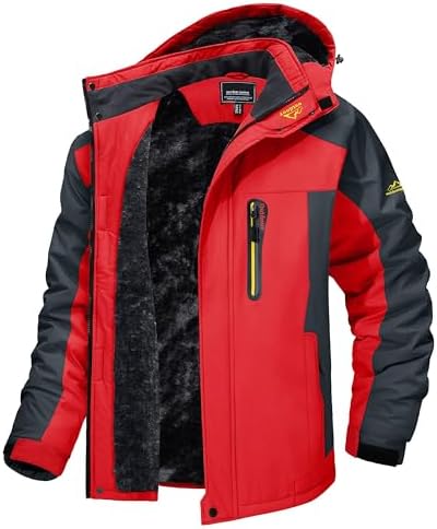 MAGCOMSEN Herren Winter Fleecejacke Warme Gefüttert Skijacke Outdoor Winddicht Wasserdicht Jacke Verdickt Funktionsjacke mit Abnehmbarer Kapuze für Wandern Camping