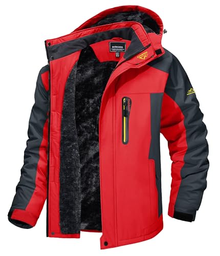 Magcomsen Chaqueta De Esquí Impermeable Para Hombre A Prueba De Viento Al Aire Libre Parka De Montaña Con Capucha, Hombre, Rojo, L