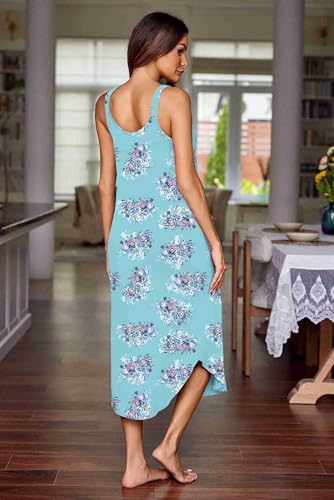 Image of Ekouaer Women's Sleeveless Nightgown Long Nightgowns for Women Full Slip Soft Nightshirt Wide Strap Sleepwear Lounge Dresses