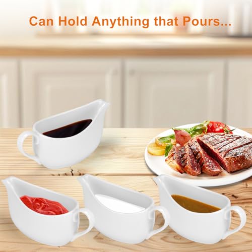 ShineMe Gravy Boat with Saucer, 14oz Porcelain Creamer Pitcher with Handle, White Serving Dishes for Holding Milk, Gravy, Sauce, Coffee Creamer, Salad Dressing...
