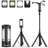 CAVN Rechargeable Camping Lights with Stand 6.0 ft Max Height, Portable Cordless LED Work Light 2200 Lumens 6500/4500/3500K Dimmable Camping Essentials Gear with Detachable Tripod, Black