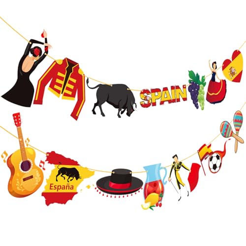 Spain Party Banners Spanish Fiesta Party Decorations 2PCS Spanish Cutout Banners Spain Theme Birthday Decorations for Espaola Flamenco Spanish Football Bullfight Party Supplies
