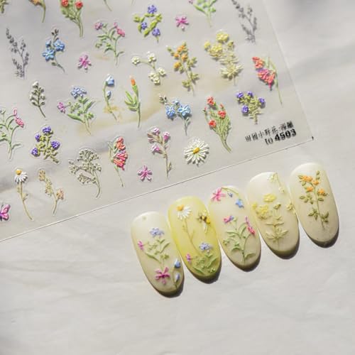 Image of Flower Nail Stickers Floral Leaf Nail Art Decals 5D Embossed Self Adhesive with Designs Spring Summer Plant Nails Art Stickers for Women Girls Kid Manicure Supplies DIY Acrylic Nail Accessories