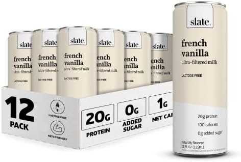 Slate Milk - High Protein Shake, French Vanilla, 20g Protein, 0g Added Sugar, Lactose Free, Keto, All Natural (11 oz, 12-Pack)
