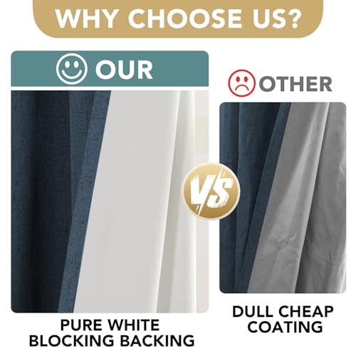 Image of H.VERSAILTEX Linen Blackout Curtains Durable Thick Textured Linen Look 100% Blackout Patio Door Curtain Anti Rust Grommet Extra Wide Sliding Door Curtain Panel, W100 x L84 inch - Navy