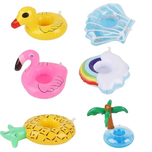6Pcs Getränkehalter Pool Aufblasbarer Getränkehalter Pool Schwimmend Getränkehalter für Sommer Beachparty Pool Party mit Verschiedenen Designs für Gartenpartys und Outdoor Veranstaltungen