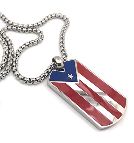 Papiichulo Stainless Steel Puerto Rican Pride Dog Tag Necklace – Featuring Authentic Red, Blue, and Silver Flag Design – Ideal Expression of Cultural Orgullo and Style
