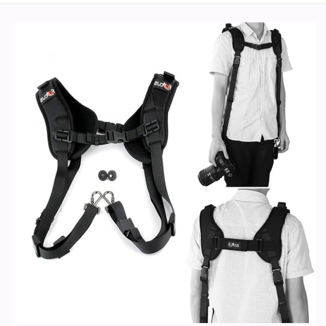 FOTOX Focus Double Dual Shoulder Strap Sling Quick Rapid Belt for DSLR Camera Strap (Black)