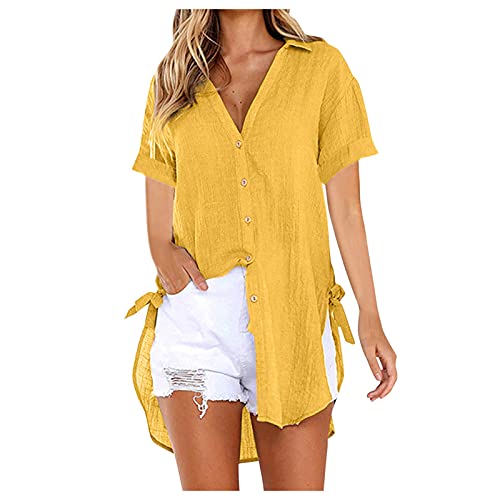 Women's Sleeveless Ruffle Top Free People Tops for Womens Tshirt Women Maternity Tops & Tees($1-Short-Yellow,XXL)