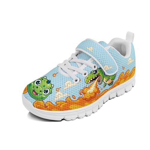 Fonplted Kids Tennis Shoes Dinosaur School Shoes for Boys Size 12 Cute Running Sneakers Breathable Non Slip Sport Shoes Trendy Walking Shoes Soft Sole Fitness Shoes