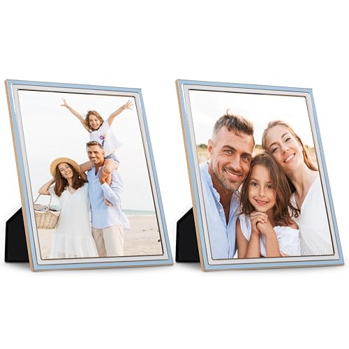 Sheffield Home Tabletop Picture Frame – Iron Enamel Decorative Display Frame for Home or Office, 5x7 Inch, White and Blue