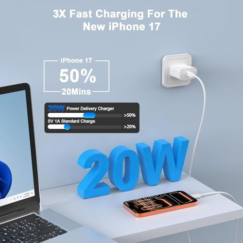 Image of iPhone 17 16 Charger Fast Charging,Apple iPhone USB C Fast Charger Block,6FT Type C USB C to C Woven Cable Cord for iPhone 17e /17 /17 Pro Max /17 Pro /Air /16 Pro Max /16 Pro /15 Pro Max,iPad Pro /Air /Mini