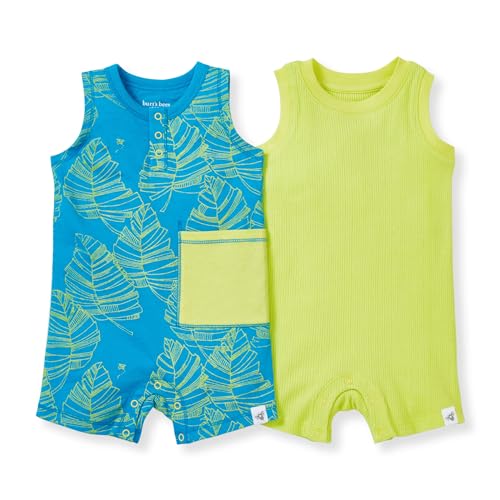 Image of Burt's Bees Baby Baby Boys Rompers, 100% Organic Cotton One-piece Coverall and Layette 2-pack Set