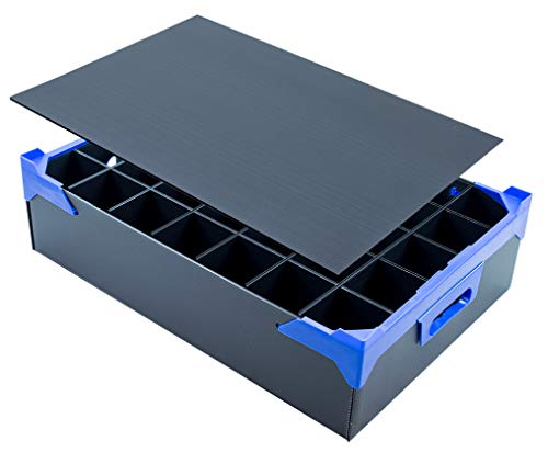 Small Glassware Storage Box with Lid and Protective Dividers | Storage Box with 35 Cells for Storing and Moving Shot Glasses/Hi-Balls | 35 Cells (Max Glass Size: H120 x W65mm)