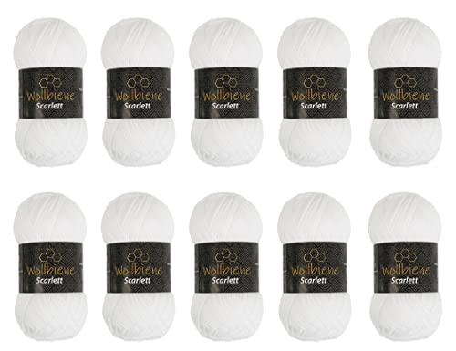 Wollbiene Scarlett Wolle 10 x 50g Strickwolle 500 Gramm Wolle zum Stricken und Häkeln Babywolle türkische Wolle (weiß 12)